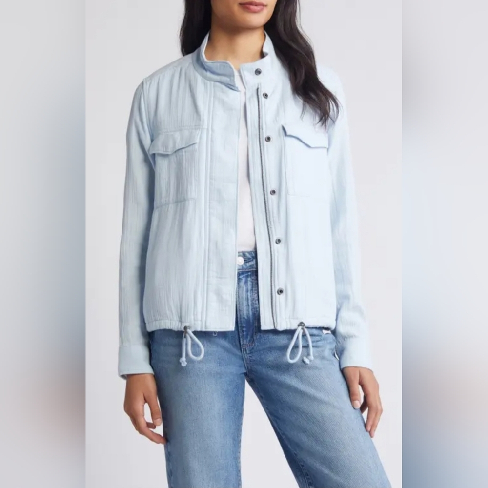Caslon Zip Up Cotton Utility Jacket Blue Skyway. Sz S - Picture 2 of 11